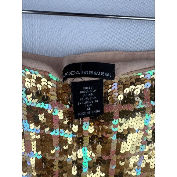 Moda International Sequin Top & Skirt Set S/4 Gold & Bronze 100% Silk Made In Ch - Picture 8 of 8